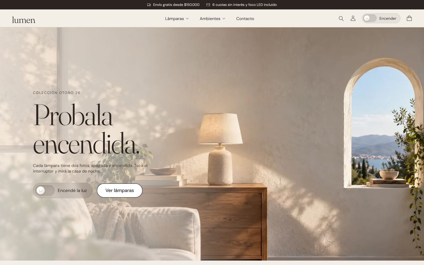 Tienda de muestra Lumen con la lámpara apagada